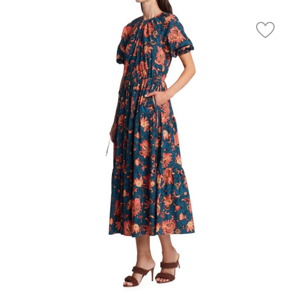 A.L.C. Floral Midi Dress in Blue and Orange - Picture 3 of 8